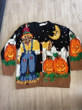 VINTAGE THE EAGLES EYE Halloween Pumpkin Scarecrow Sweater - Black/Orange